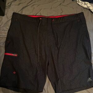 ZeroXposur Black Board Shorts with Red Highlights